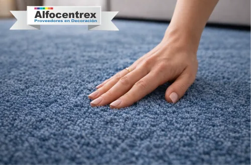 alfombra de lujo tejido recortado azul alta densidad textura suave alfocentrex