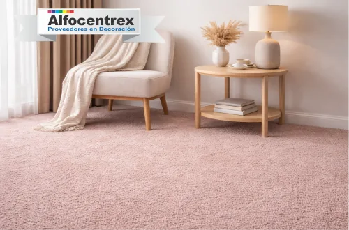 alfombra tejido recortado rosada instalación pared a pared habitación elegante